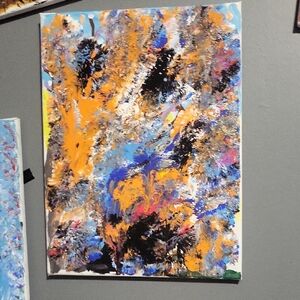 Dynamic Abstract Canvas with Orange and Blue Hues